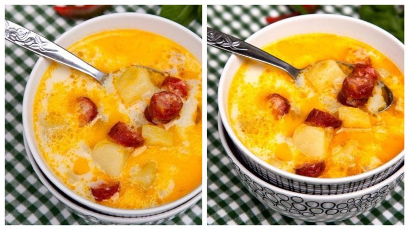 Суп с копчеными колбасками