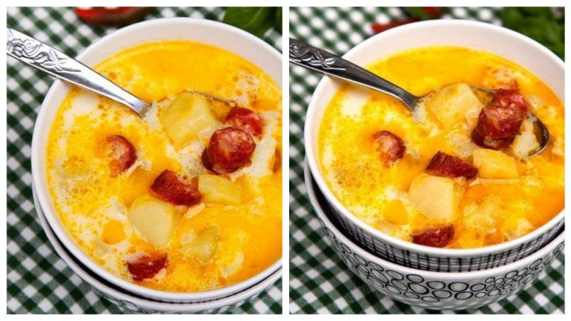 Суп с копчеными колбасками