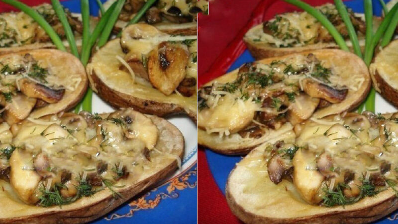 Картофель запеченный с грибами и сыром