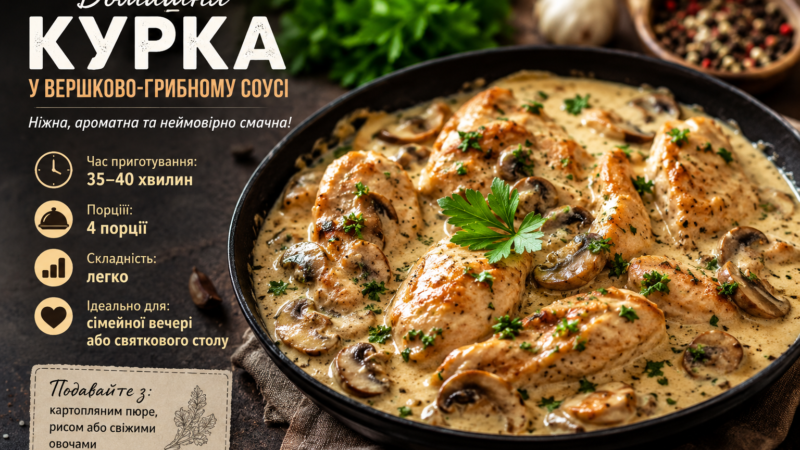 Домашня курка в вершково-грибному соусі