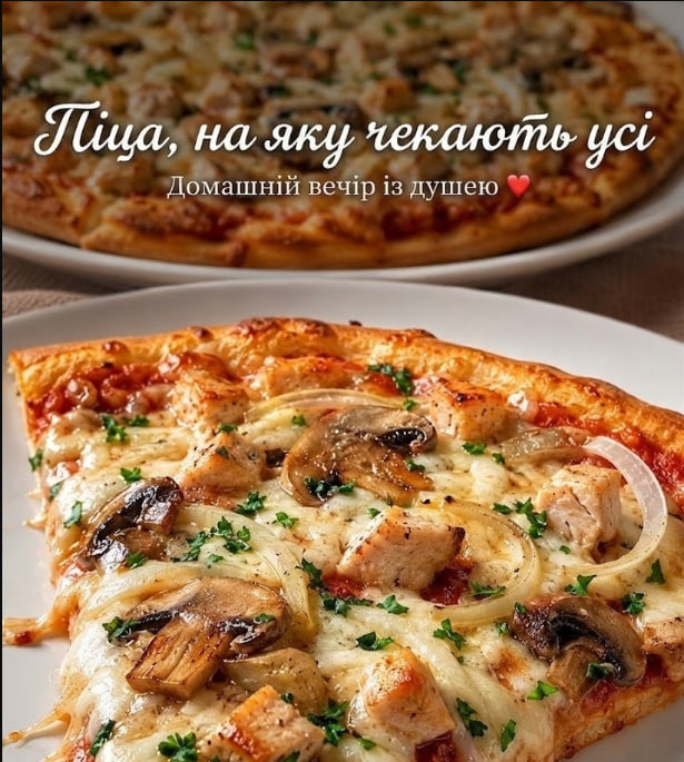 Домашня піца з куркою та грибами